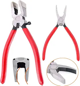 JD Hardware 2PCS Glass Cutting & Running Pliers Set – Heavy-Duty Stained Glass Grozing & Breaking Tools with Rubber Tips