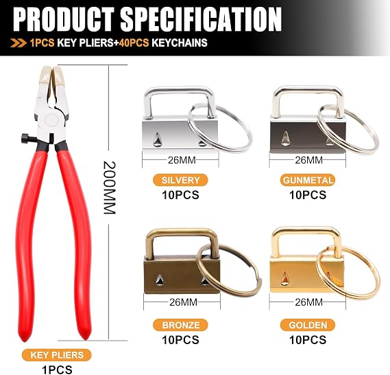 JD Hardware 40PCS 1-Inch Key Fob Hardware Set with Key Fob Pliers, Keychain, Lanyard & Wristlet Hardware Accessories for DIY Key Fob Projects