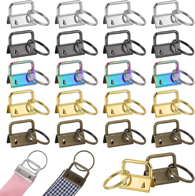 JD Hardware 20PCS 1-Inch Key Fob Hardware, 5 Colours Keychain Clamps & Lanyard Accessories – DIY Crafting Kit