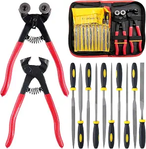JD Hardware 12PCS Heavy-Duty Stained Glass & Mosaic Tool Kit – Wheeled Glass Tile Nippers, Cutter Pliers & Diamond-Coated Grinding Tool