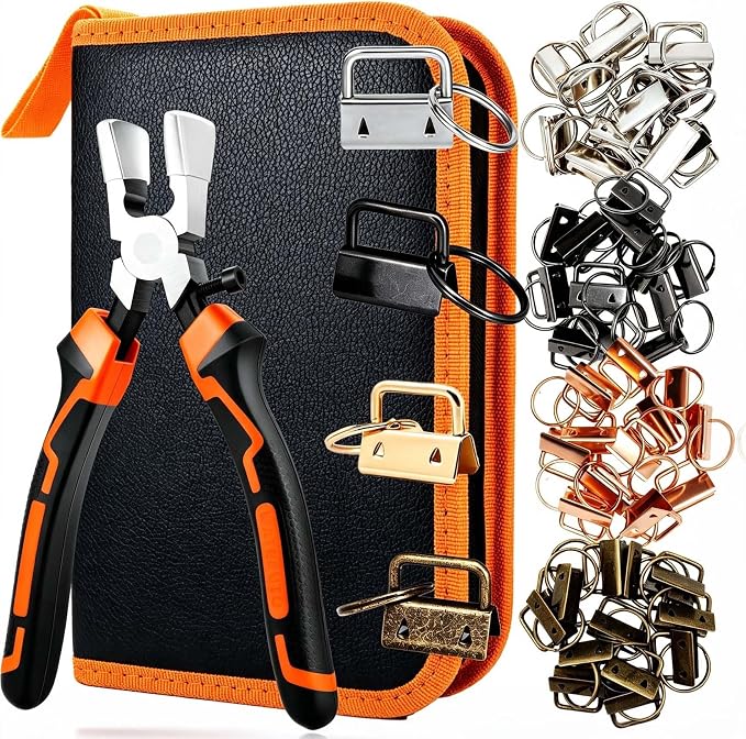 JD Hardware 60PCS 1-Inch Key Fob Hardware Set, 4 Colours with Key Fob Pliers & Storage Bag – DIY Keychain, Wristlet & Lanyard Making Accessories